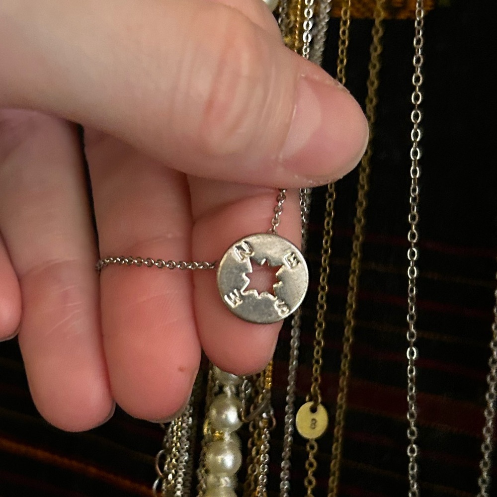 Silver Compass Pendant Necklace - Picture 10 of 11